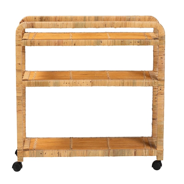 Delphine Modern Bohemian Natural Rattan Kitchen Cart